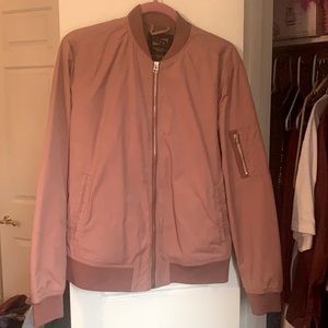 Nude Pink Bomber Jacket with Gold Zippers